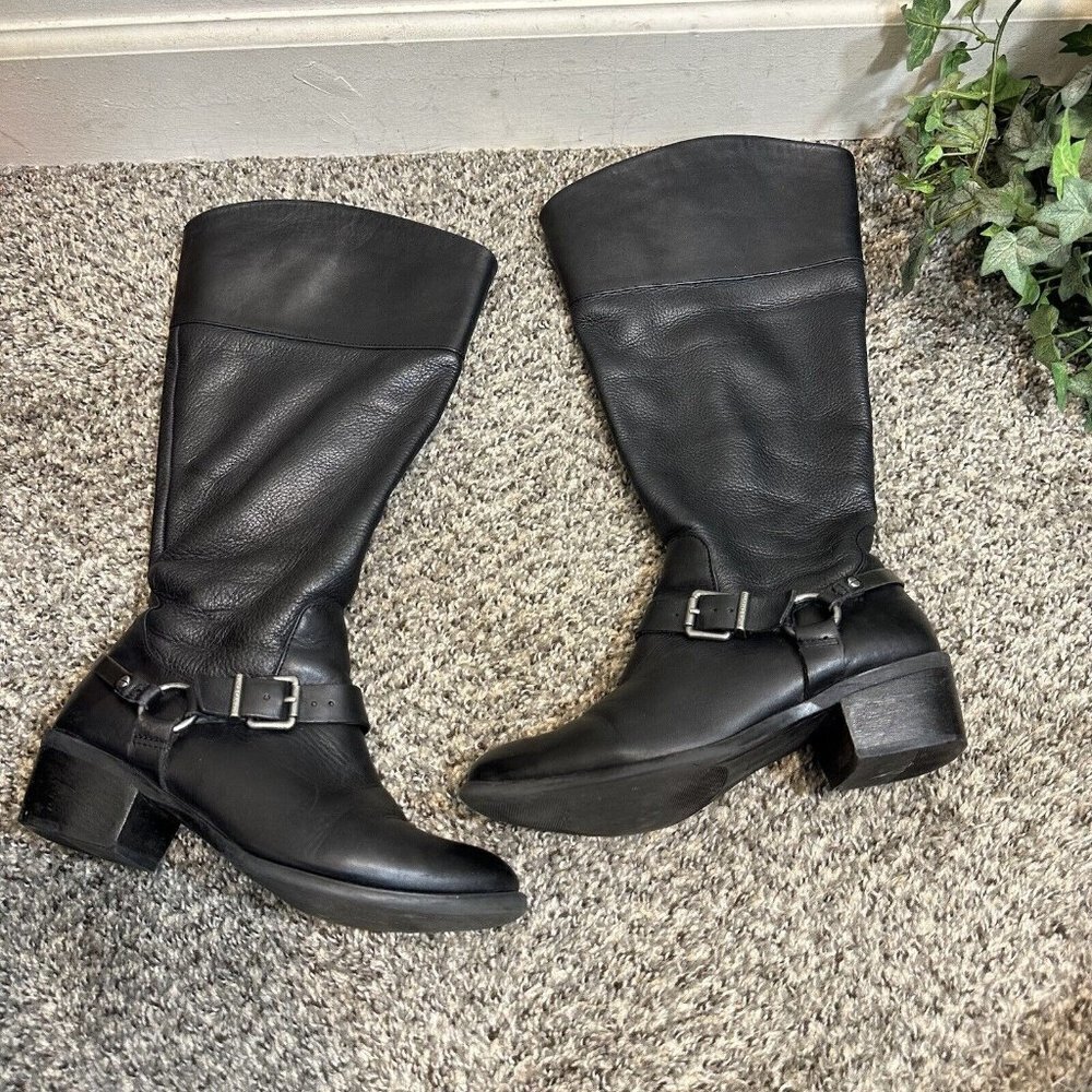 Vince Camuto Brumah Black Leather Zip Tall KneeHigh Riding Boots Womens Size 7 M